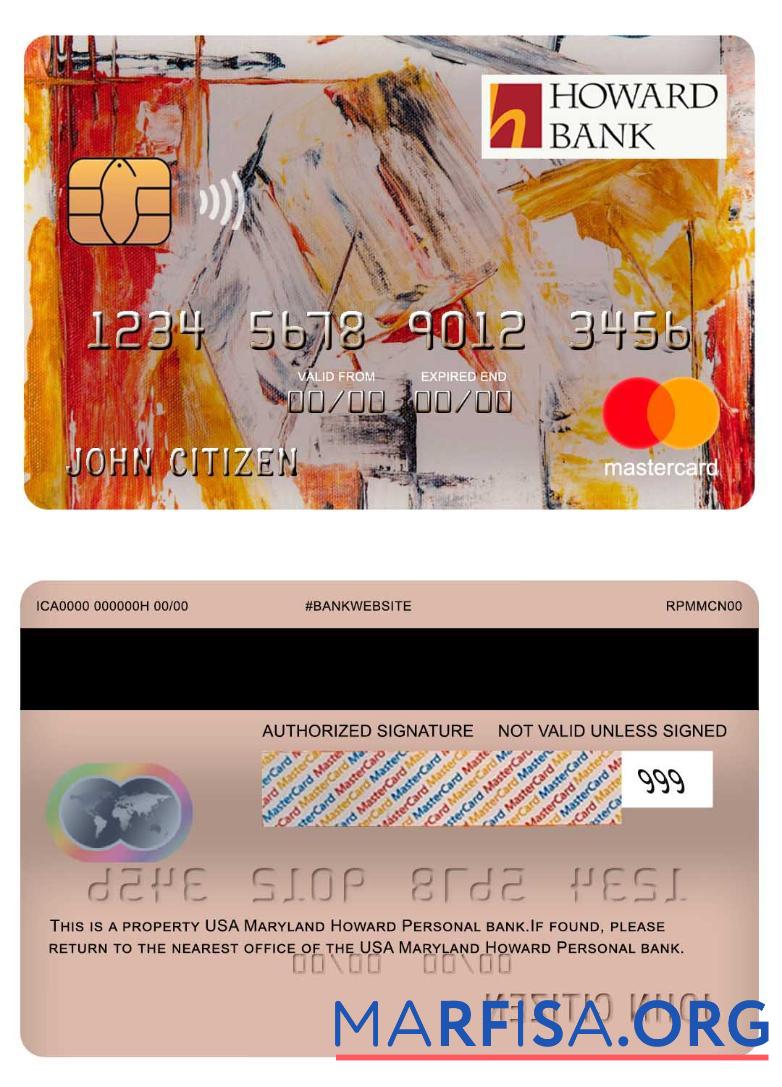 Realistic USA Maryland Howard Personal bank mastercard real example